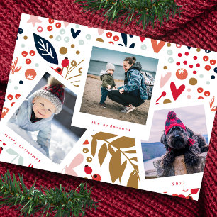 Multi Photo Booth Frame Red Botanical Christmas Holiday Card