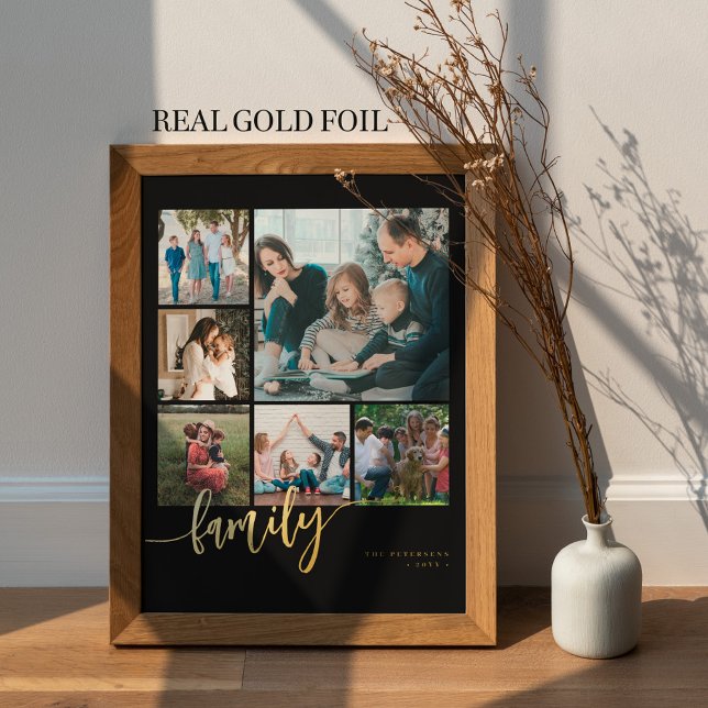 Multi photo collage family script modern foil prints (Creator Uploaded)