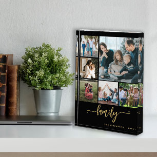 Multi photo collage family script modern keepsake