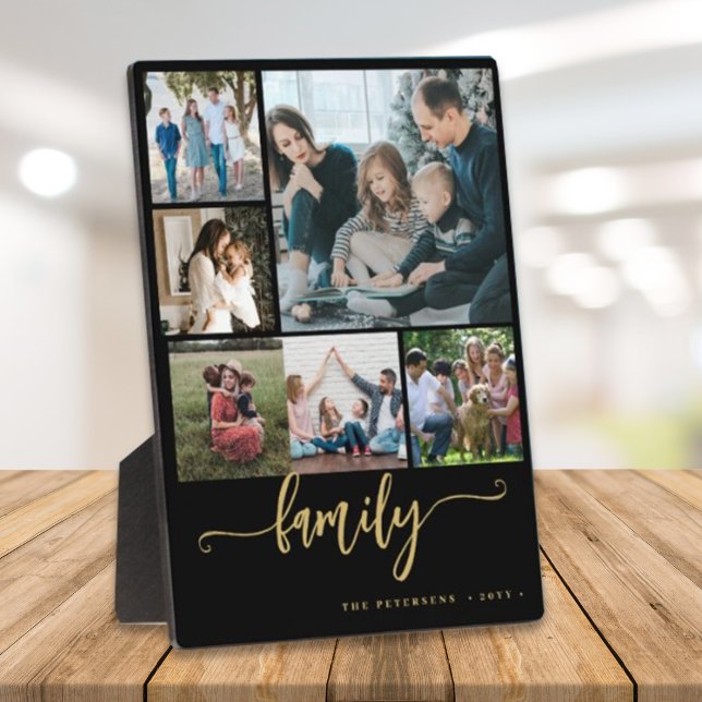 Multi photo collage family script modern keepsake plaque (Creator Uploaded)