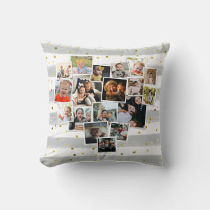 Multi Photo Collage Heart Shape Family Cute Cushion