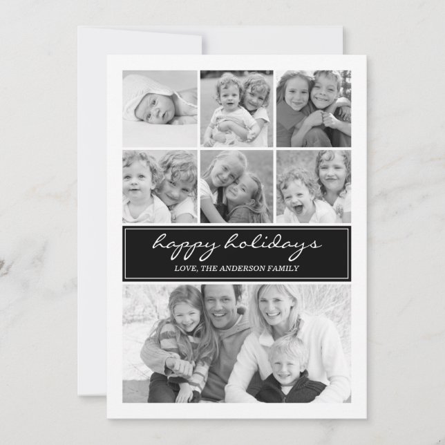 Multi Photo Collage Holiday Photocard - Black Card (Front)