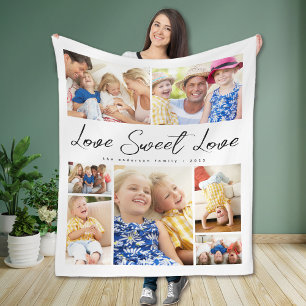 Multi Photo Collage Love Sweet Love Family Fleece Blanket