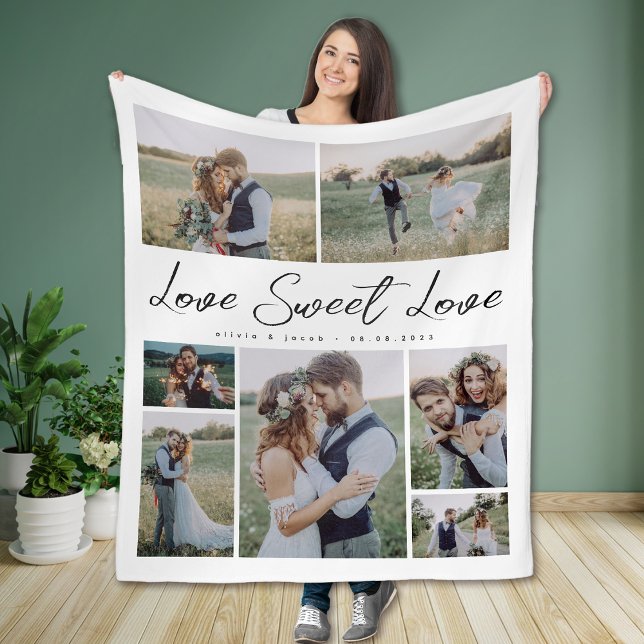 Multi Photo Collage Love Sweet Love Newlywed Fleece Blanket (Creator Uploaded)