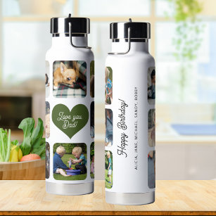 Multi photo collage love you dad personalised  water bottle