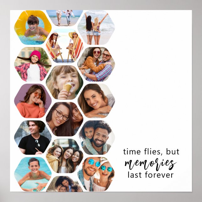 Multi Photo Collage Memories Simple Modern Square Poster (Front)