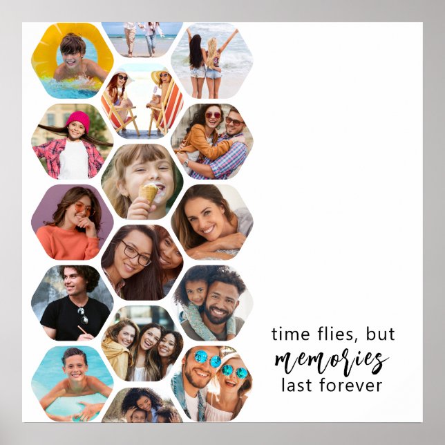 Multi Photo Collage Memories Simple Modern Square Poster (Front)