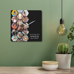 Multi Photo Collage Memories Simple Modern Square  Wall Clock