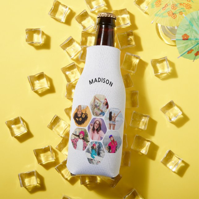Multi Photo Collage Modern Personalised Name Bottle Cooler (In Situ Summer)
