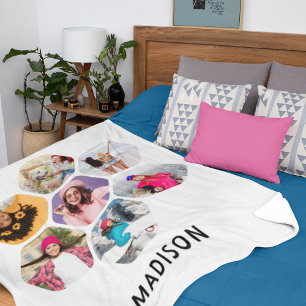 Multi Photo Collage Modern Personalised Name Fleece Blanket