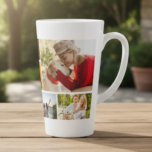 Multi Photo Collage Modern Personalised Name Latte Mug
