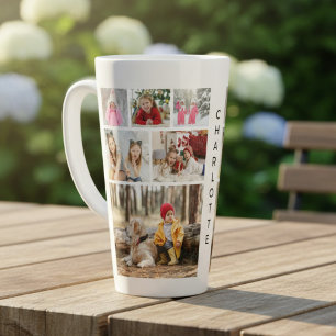 Multi Photo Collage Modern Personalised Name Latte Mug