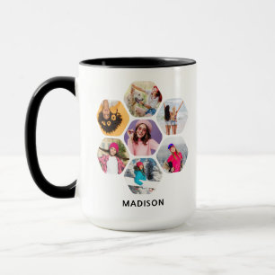 Multi Photo Collage Modern Personalised Name Mug