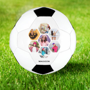 Multi Photo Collage Modern Personalised Name Soccer Ball