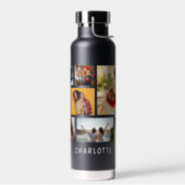 Multi Photo Collage Modern Personalised Name Water Bottle (Left)