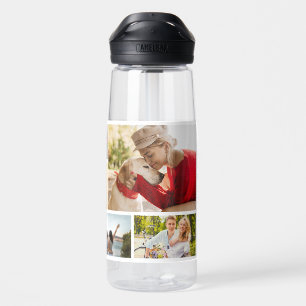 Multi Photo Collage Modern Personalised Name Water Bottle