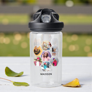 Multi Photo Collage Modern Personalised Name Water Bottle