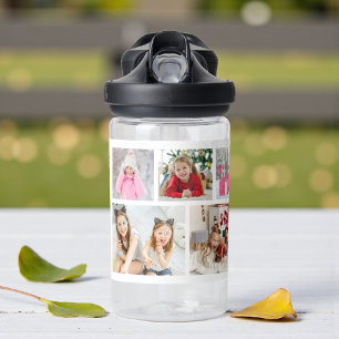 Multi Photo Collage Modern Personalised Name Water Bottle