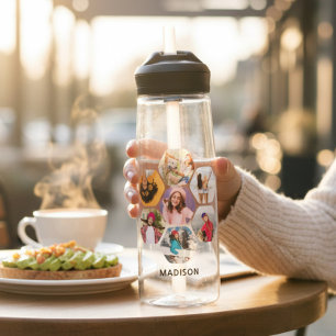 Multi Photo Collage Modern Personalised Name Water Bottle