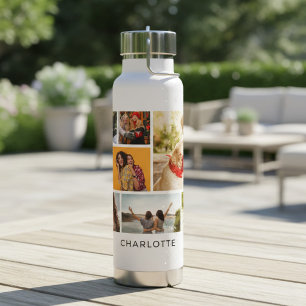 Multi Photo Collage Personalised Name Water Bottle