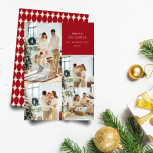 Multi Photo Collage Red Baubles Retro Christmas Holiday Card