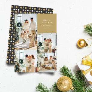 Multi Photo Collage Retro Black Gold Christmas Holiday Card