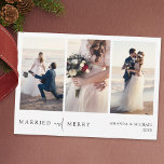 Multi Photo Collage Simple Chic Newlywed Christmas Holiday Card<br><div class="desc">This simply chic multi photo newlywed Christmas card template features an elegant, minimalist, modern design. The front features your first names and year under your three favourite photos and a 'MARRIED and MERRY' message conveyed with a striking blend of two distinct fonts, with 'and' in a light, flowing script between...</div>