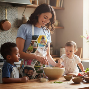 Multi Photo Collage Simple Modern Hexagon Pattern Apron