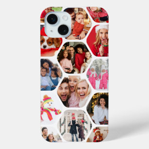 Multi Photo Collage Simple Modern Hexagon Pattern iPhone 15 Mini Case