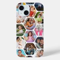 Multi Photo Collage Simple Modern Hexagon Pattern