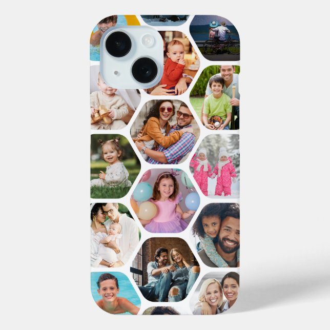 Multi Photo Collage Simple Modern Hexagon Pattern Case-Mate iPhone Case (Back)