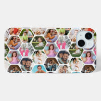 Multi Photo Collage Simple Modern Hexagon Pattern