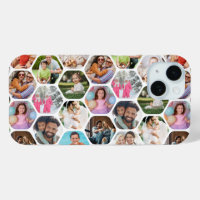 Multi Photo Collage Simple Modern Hexagon Pattern