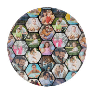 Multi Photo Collage Simple Modern Hexagon Pattern Cutting Board