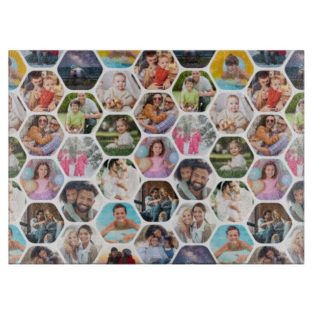 Multi Photo Collage Simple Modern Hexagon Pattern Cutting Board (Front)