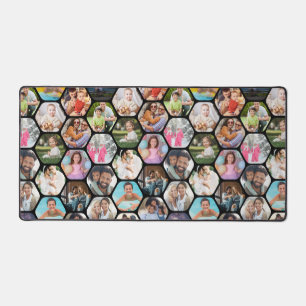 Multi Photo Collage Simple Modern Hexagon Pattern Desk Mat