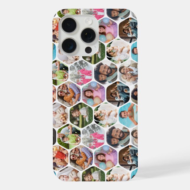 Multi Photo Collage Simple Modern Hexagon Pattern iPhone Case (Back)