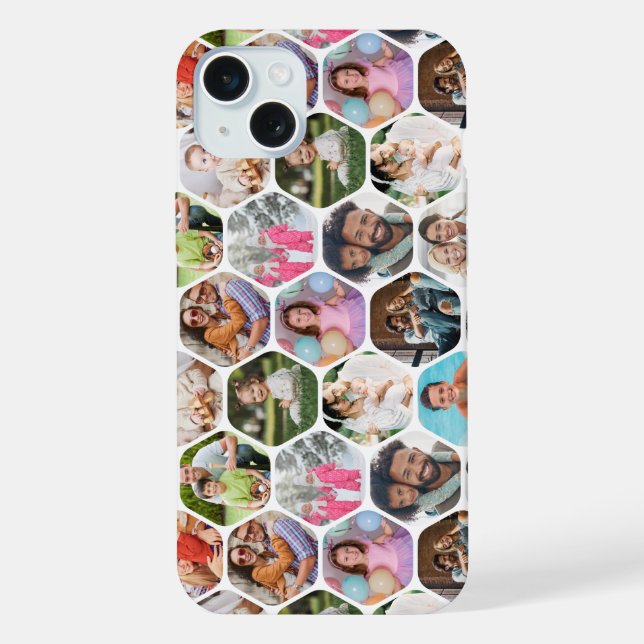 Multi Photo Collage Simple Modern Hexagon Pattern iPhone Case (Back)
