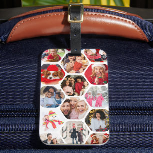 Multi Photo Collage Simple Modern Hexagon Pattern Luggage Tag