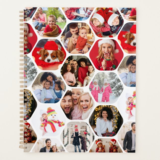 Multi Photo Collage Simple Modern Hexagon Pattern Planner (Front)