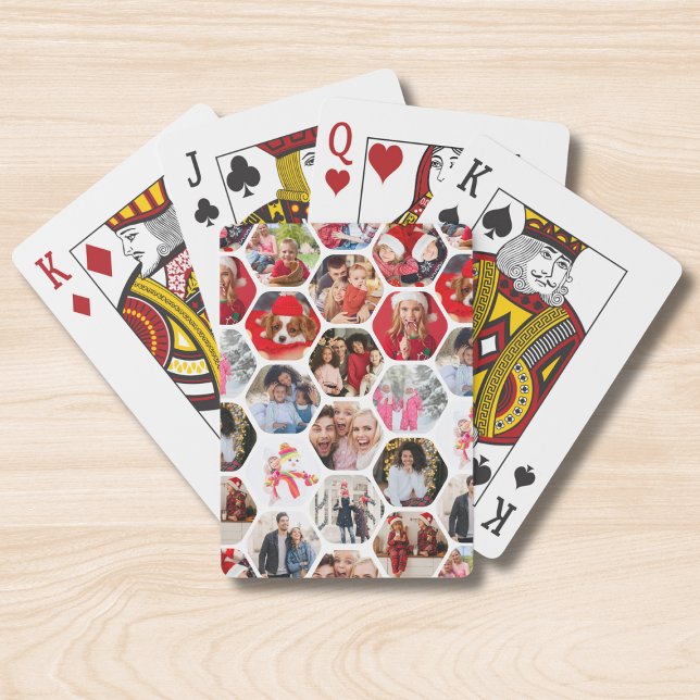 Multi Photo Collage Simple Modern Hexagon Pattern Playing Cards (Creator Uploaded)