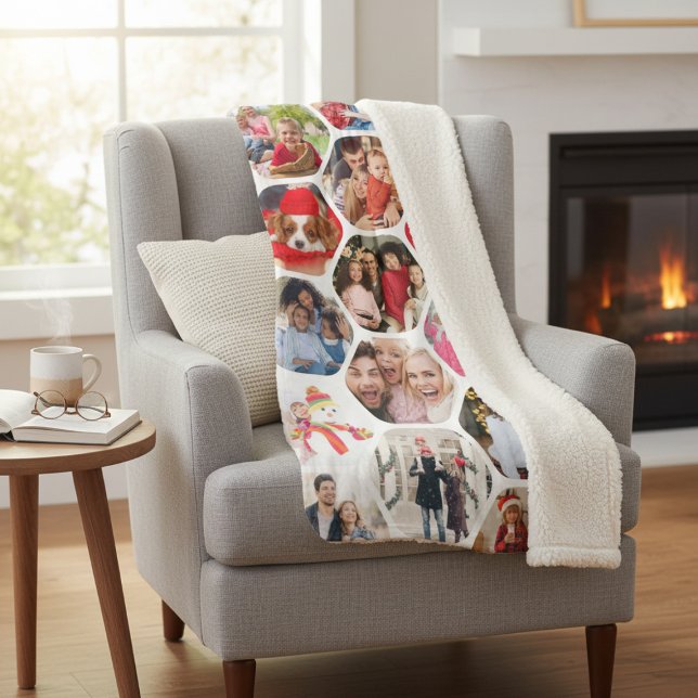 Multi Photo Collage Simple Modern Hexagon Pattern Sherpa Blanket (Creator Uploaded)