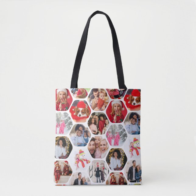 Multi Photo Collage Simple Modern Hexagon Pattern Tote Bag (Front)