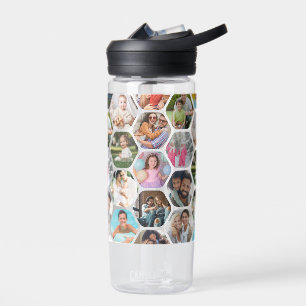 Multi Photo Collage Simple Modern Hexagon Pattern Water Bottle