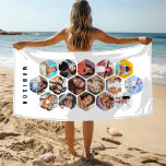 Multi Photo Collage Simple Modern Personalised Beach Towel<br><div class="desc">Multi Photo Collage Simple Modern Personalised Name Hexagon Pattern Custom Beach Towel features a photo collage of your favourite photos in a hexagon shape. Personalised with your name at the base. Perfect for birthday, Christmas, Mother's Day, Father's Day, Grandparents, brother, sister, best friend and more. PHOTO TIP: centre your photos...</div>