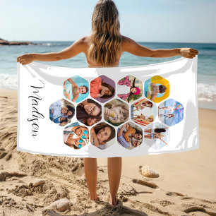 Multi Photo Collage Simple Modern Personalised Beach Towel