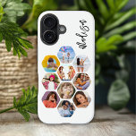 Multi Photo Collage Simple Modern Personalised iPhone 16 Case<br><div class="desc">Multi Photo Collage Simple Modern Personalised Name Hexagon Pattern Smartphone iPhone 16 Case Cover features a photo collage of your favourite photos in a hexagon shape. Personalised with your name. Perfect for birthday,  Christmas,  Mother's Day,  Father's Day,  Grandparents,  brother,  sister,  best friend and more. Designed by ©Evco Studio www.zazzle.com/store/evcostudio</div>