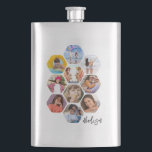 Multi Photo Collage Simple Modern Personalised Fla Hip Flask<br><div class="desc">Multi Photo Collage Simple Modern Personalised Name Hexagon Pattern Flask features a photo collage of your favourite photos in a hexagon shape. Personalised with your name. Perfect for birthday, Christmas, Mother's Day, Father's Day, Grandparents, brother, sister, best friend and more. PHOTO TIP: centre your photos before uploading to Zazzle. Designed...</div>