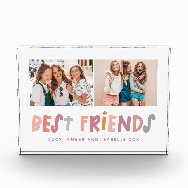 Multi photo colourful fun typography best friends block (Front)