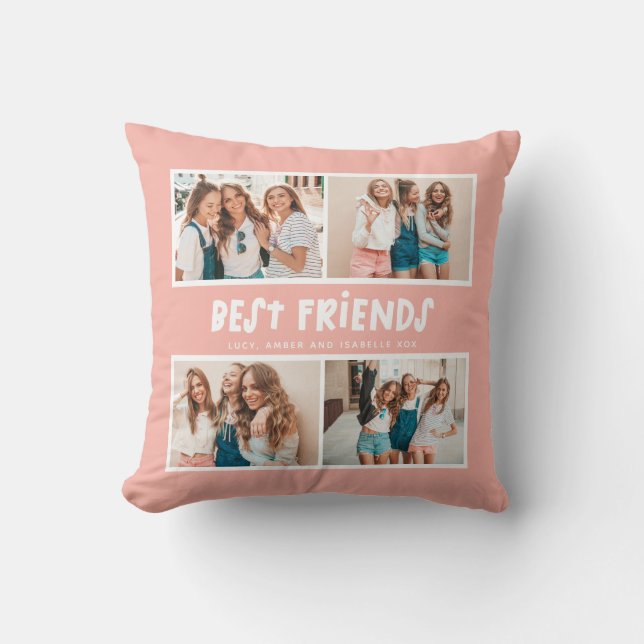 Multi photo colourful fun typography best friends cushion (Front)